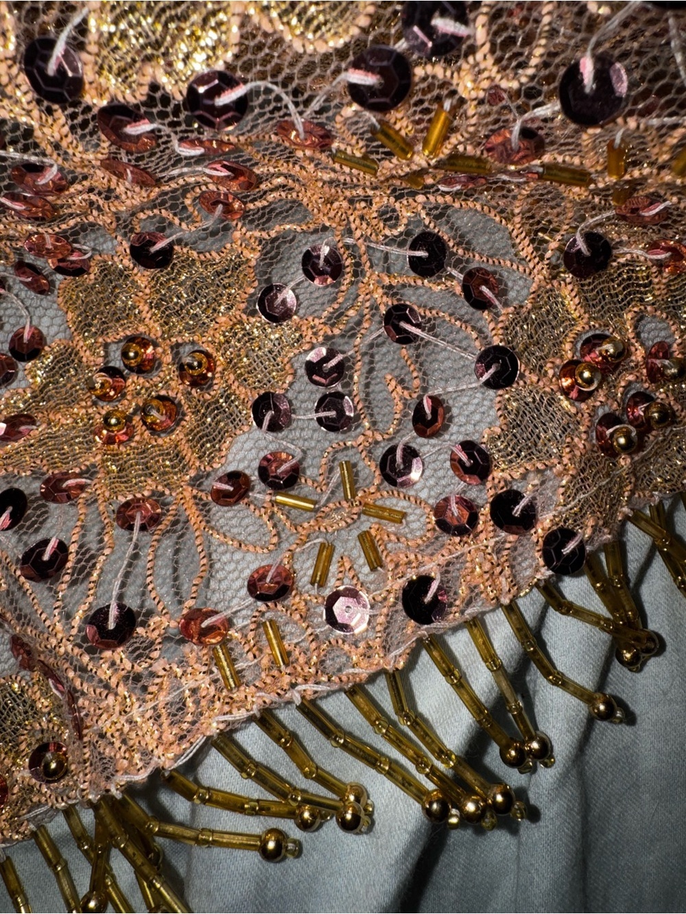 Best Quality Gold Mesh Lace Shawl Wrap with Sequin Beaded with Purple Accents - Picture 7 of 10